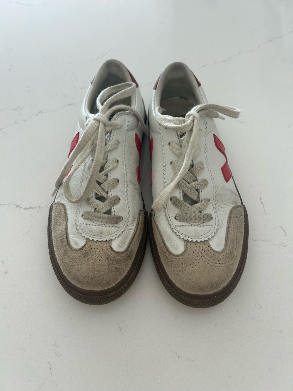 Veja - Classic White and Red Leather Athletic Sneakers